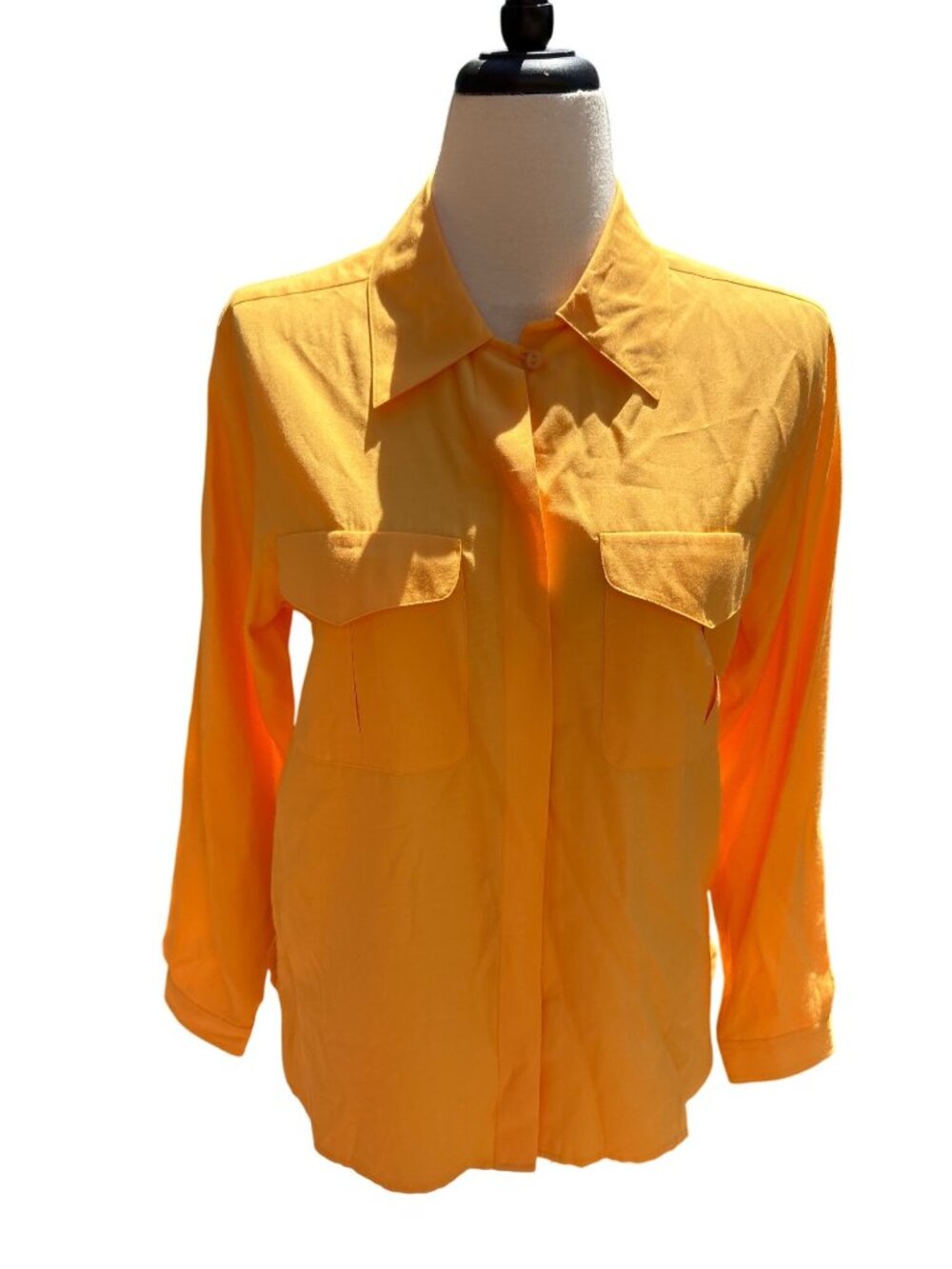Fred David Womens Gold Button-Up Blouse Size 10 Rayon/Polyester Blend